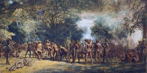 Cannibal feast, New Hebrides, by Charles Frazer (1863-1899). Private collection