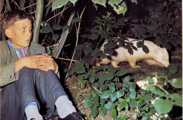 Gary with Snowball, the albino badger