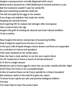 Elegy for a Significant Speck (frozen eggs and embryos)